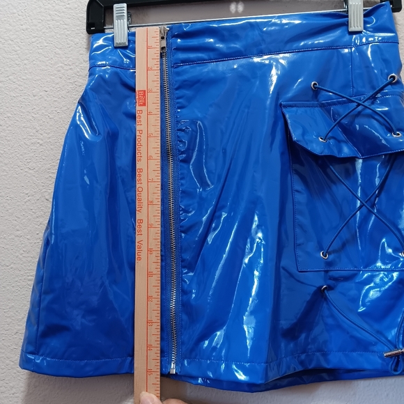 Mags & Pye Vinyl Mini Skirt Medium Stretchy Pockets Blue - Picture 6 of 10